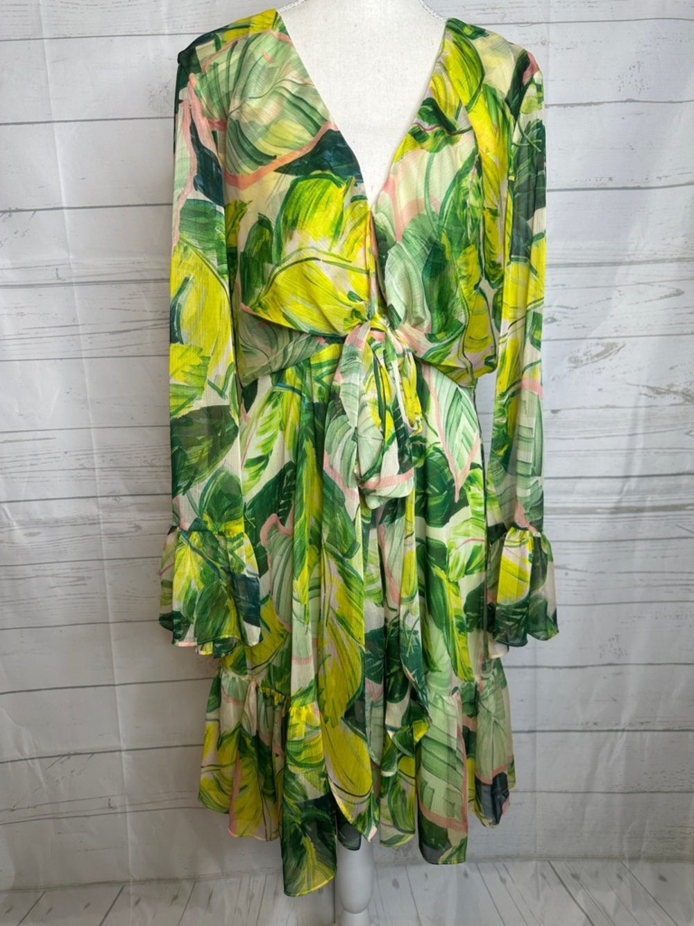 Alex Marie Green & Yellow Tropical Print Midi Dress